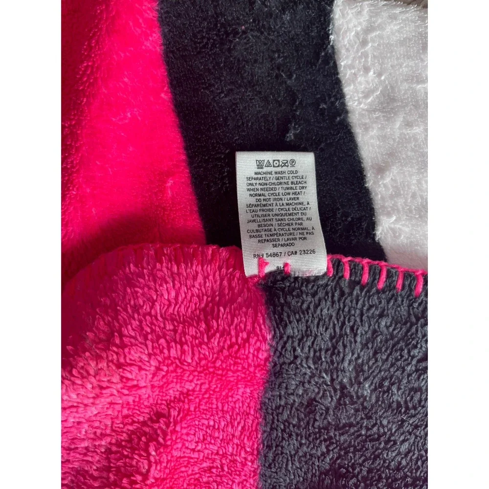 Victoria's Secret PINK Fleece Throw Blanket Neon Pink Black White Striped 50x60